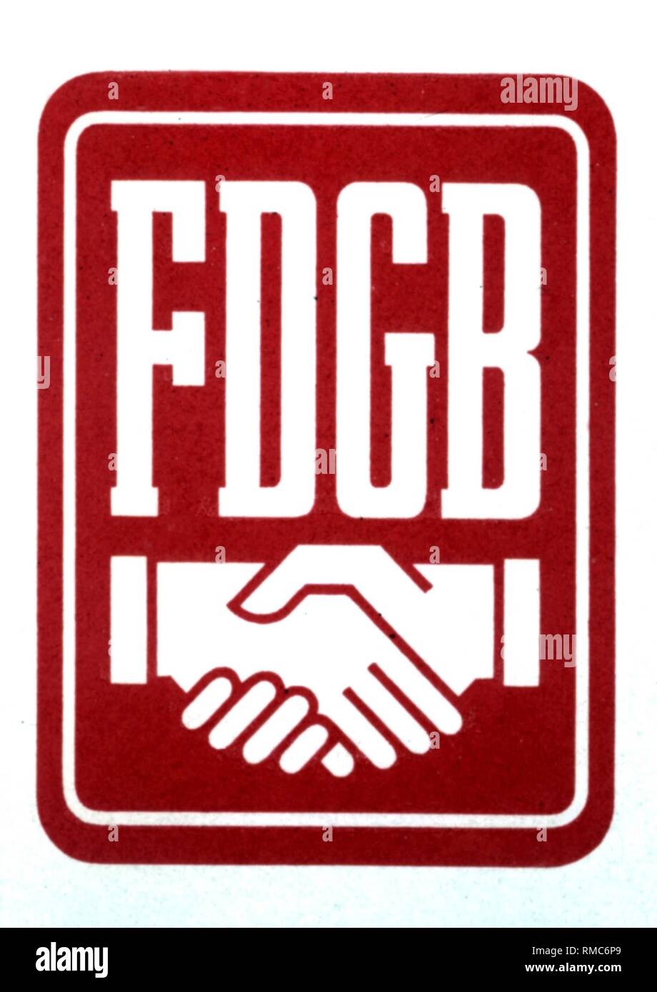 Emblem der Freie Deutsche Gewerkschaftsbund FDGB, die einheitliche Gewerkschaft der DDR an. Stockfoto