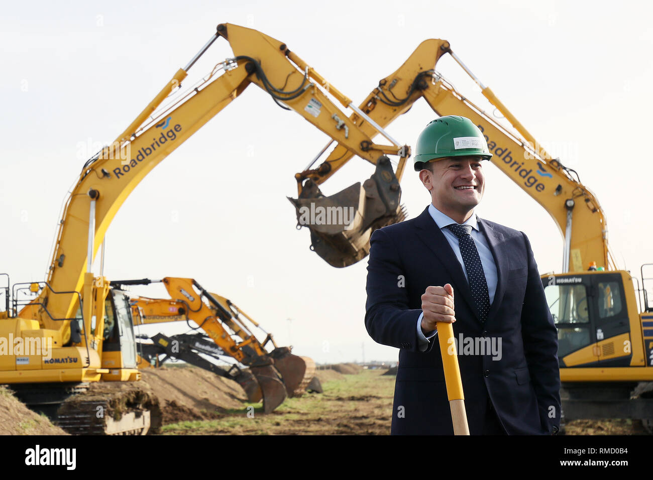 Taoiseach Leo Varadkar bei der offiziellen Zeremonie Sod-Turning für die neue Start- und Landebahn am Flughafen Dublin. Stockfoto