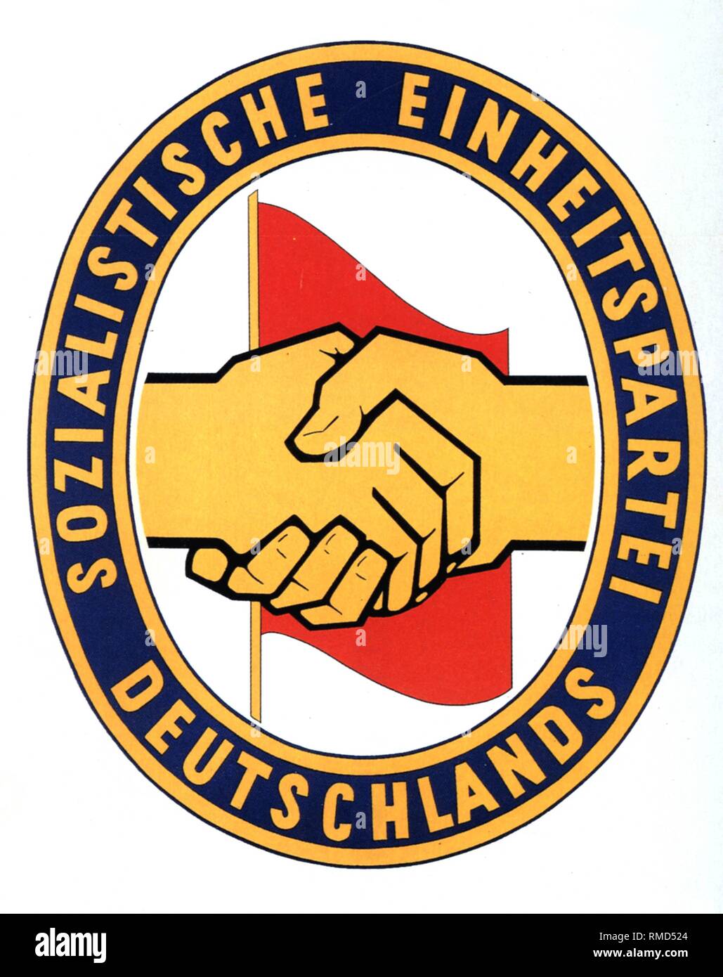 Emblem der Sozialistischen Einheitspartei Deutschlands (SED) der DDR. Stockfoto