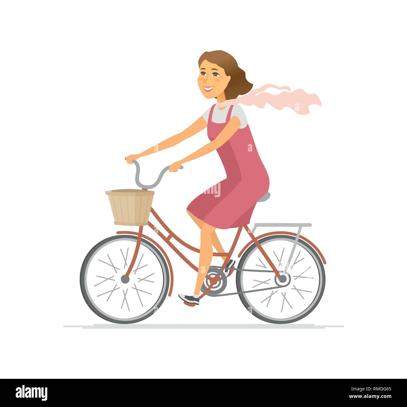 frau klemmt kind mit rucksack auf fahrrad ein cartoon