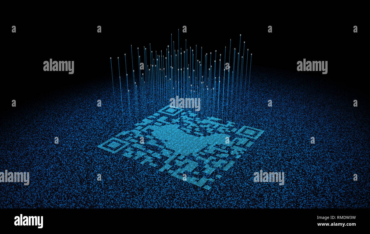 Technologische Daten QR-Code und China-Karte, Datenidentifikation Stockfoto