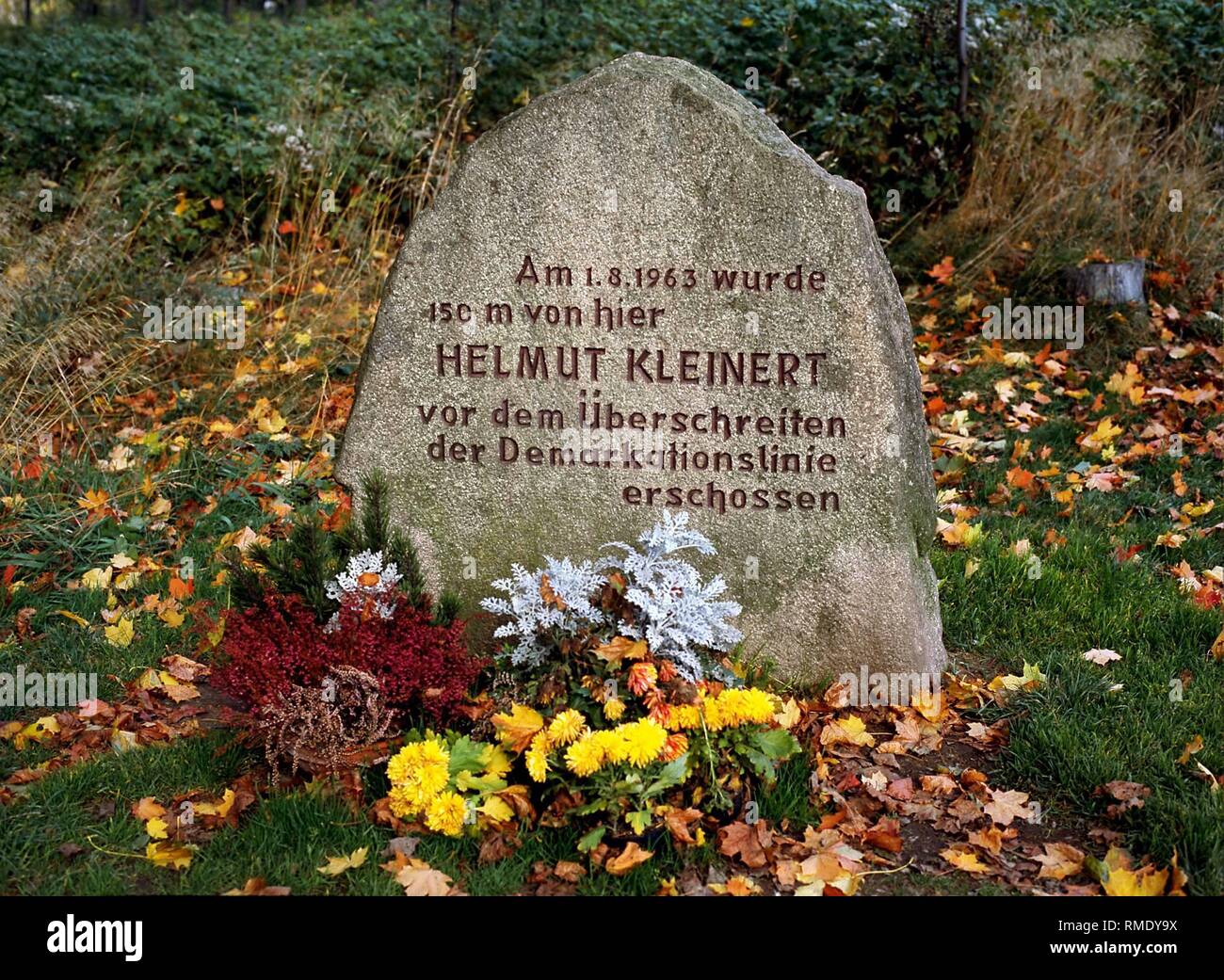 Gedenkstein für die Opfer der Mauer in Hohegeiss/Harz. Stockfoto