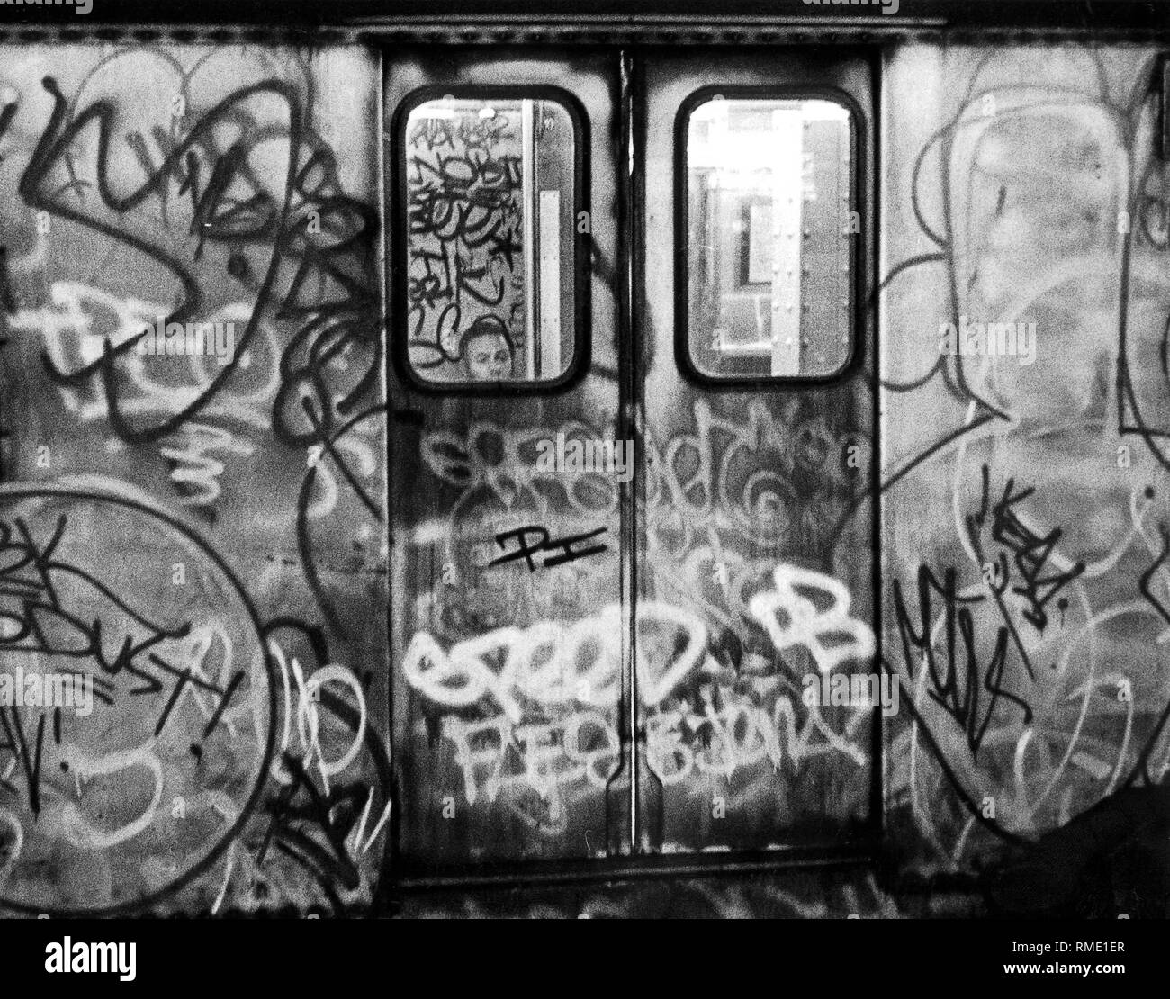 U-Bahn in New York City. Foto aus den 80ern. Stockfoto