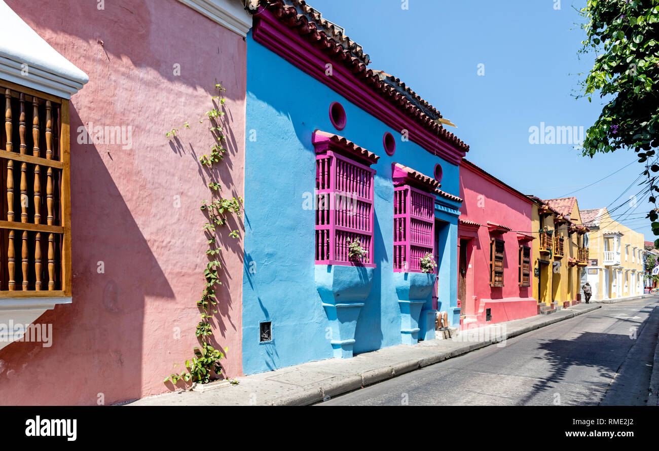 Traditionelle Architektur in Cartagena Kolumbien Südamerika Stockfoto