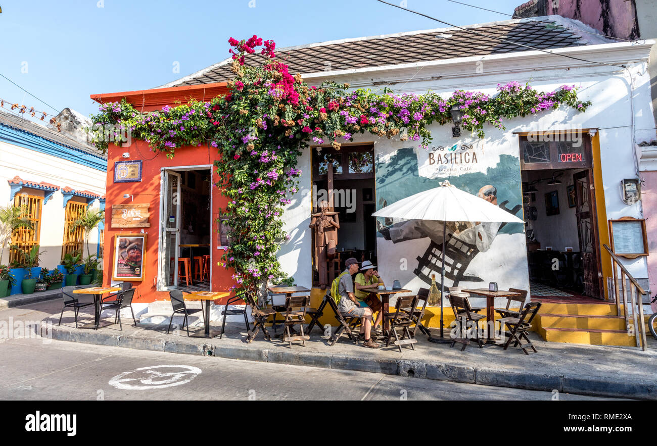 Traditionelle spanische Kolonialstil Architektur Cartagena Kolumbien Südamerika Stockfoto