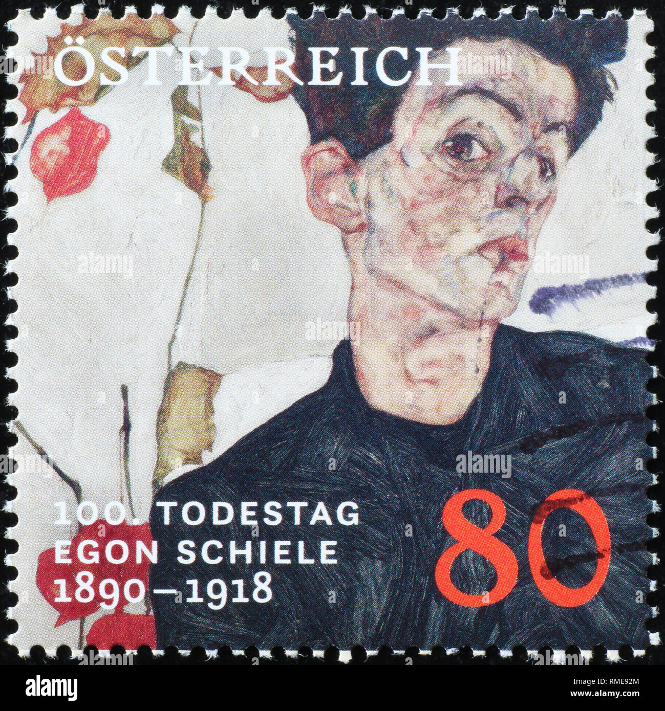 Egon Schiele Selbstbildnis auf Österreichische Briefmarke Stockfoto
