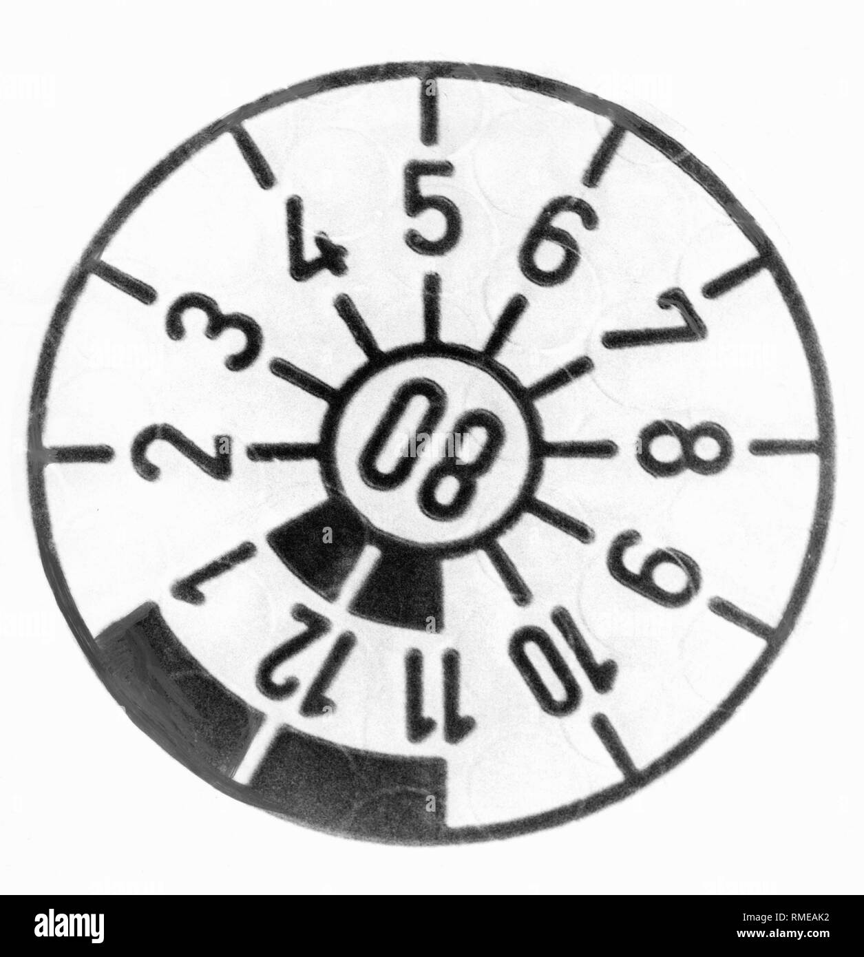 Eine TÜV-Aufkleber, gültig bis Dezember 1980. Stockfoto