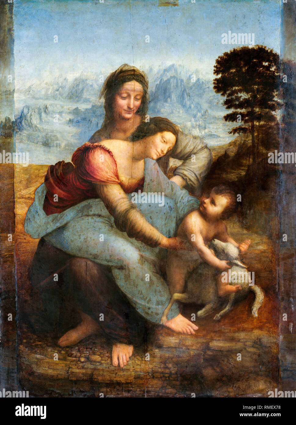 Leonardo da Vinci, Jungfrau und Kind mit der heiligen Anna, Gemälde um 1508 Stockfoto