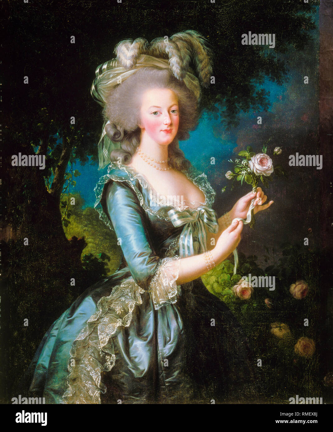 Marie-Antoinette mit der Rose, Portrait Malerei von Elisabeth Vigee Le Brun, 1783 Stockfoto
