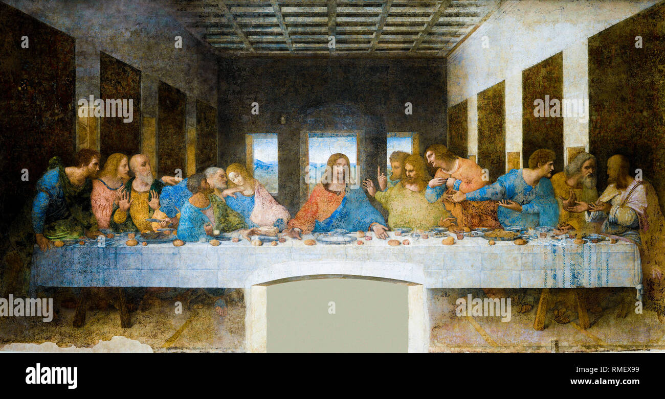 Leonardo da Vinci, das letzte Abendmahl, Renaissance-Malerei, 1494-1498 Stockfoto