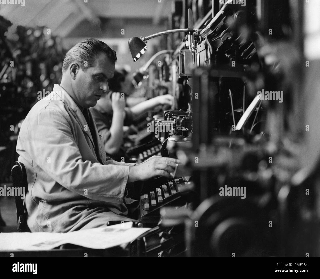 Ein Linotype Maschine in Th ecase Zimmer der Sueddeutsche Verlag. Stockfoto