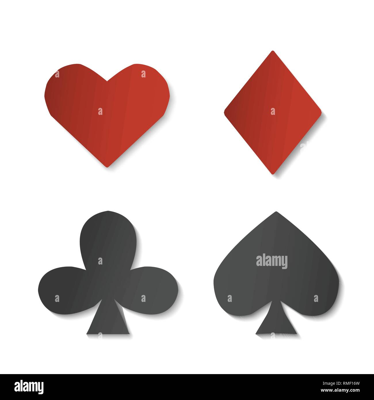 Playing Card Zeichen Symbole. Papier Set von vier Formen. Vector Illustration für Casino und Poker Spiele. Dekorative Gestaltung für Karten, Plakate, Flyer. Stock Vektor