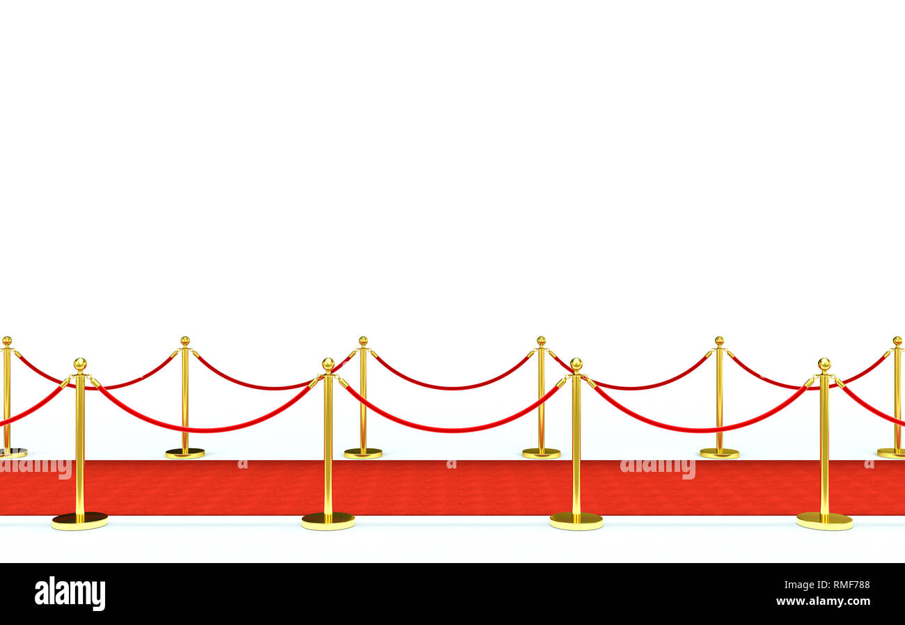 Golden Barriere und roten Teppich 3D Rendering image Stockfoto