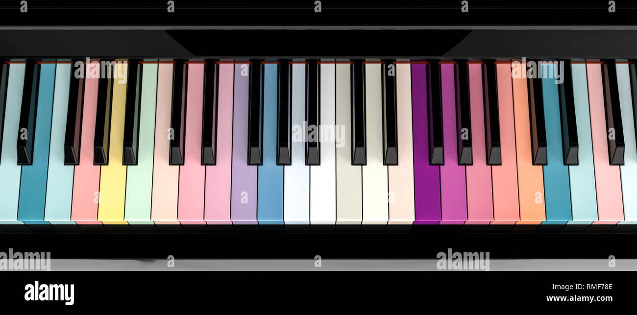 Bunte Klavier Keyboard 3D Rendering image Stockfoto