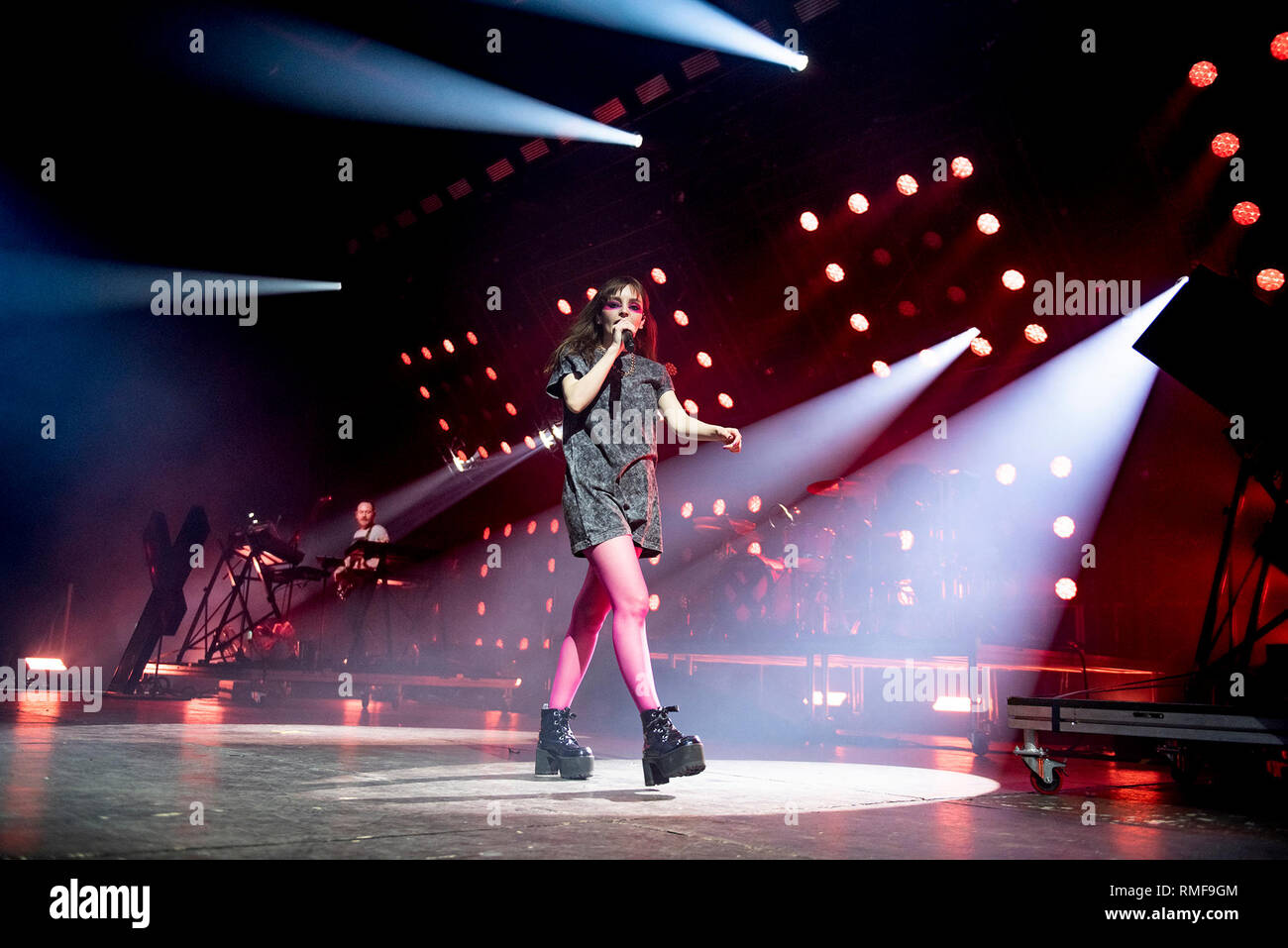 Manchester, Großbritannien. 14 Feb, 2019. Lauren Mayberry, Iain Cook und Martin Doherty von synth pop band Chvrches im Victoria Warehouse, Manchester 2019-02-14 Kreditkarte durchführen: Gary Mather/Alamy leben Nachrichten Stockfoto