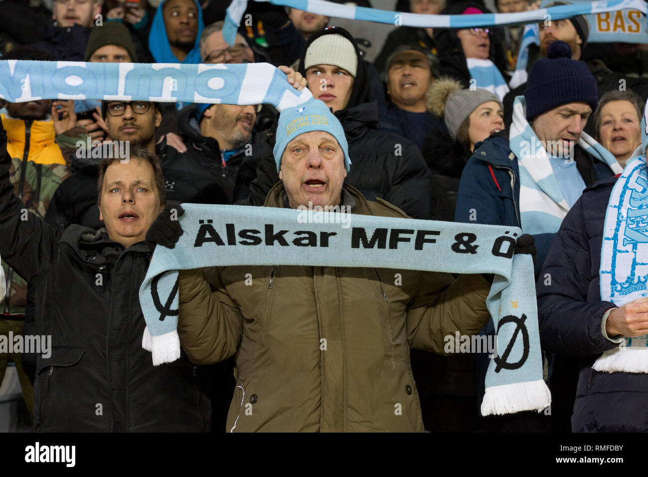 Malmö, Schweden. 14 Feb, 2019. Schweden, Malmö, 24. Februar 2019. Swedbank Stadion ist für die Europa League Runde 32 Match zwischen Malmö FF und FC Chelsea in Malmö verkauft. (Foto: Gonzales Foto/Alamy leben Nachrichten Stockfoto