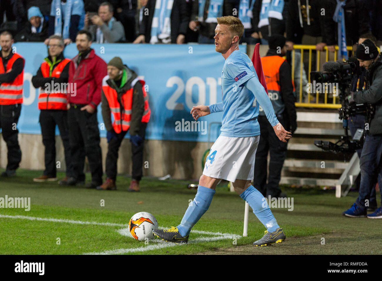 Malmö, Schweden. 14 Feb, 2019. Schweden, Malmö, 24. Februar 2019. Anders Christiansen von Malmö FF während der Europa League Runde 32 Match zwischen Malmö FF und FC Chelsea bei der Swedbank Stadion in Malmö zu sehen. (Foto: Gonzales Foto/Alamy leben Nachrichten Stockfoto