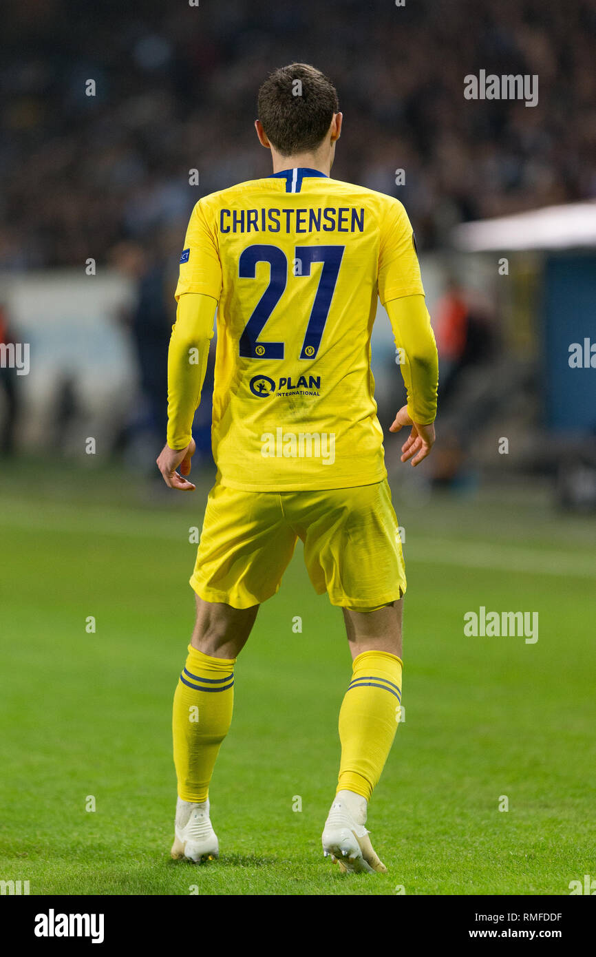 Malmö, Schweden. 14 Feb, 2019. Schweden, Malmö, 24. Februar 2019. Andreas Christensen (27) des FC Chelsea in der Europa League Runde 32 Match zwischen Malmö FF und FC Chelsea bei der Swedbank Stadion in Malmö zu sehen. (Foto: Gonzales Foto/Alamy leben Nachrichten Stockfoto