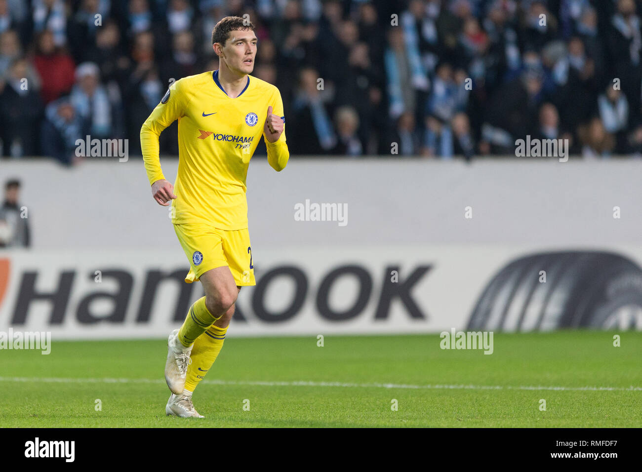 Malmö, Schweden. 14 Feb, 2019. Schweden, Malmö, 24. Februar 2019. Andreas Christensen (27) des FC Chelsea in der Europa League Runde 32 Match zwischen Malmö FF und FC Chelsea bei der Swedbank Stadion in Malmö zu sehen. (Foto: Gonzales Foto/Alamy leben Nachrichten Stockfoto