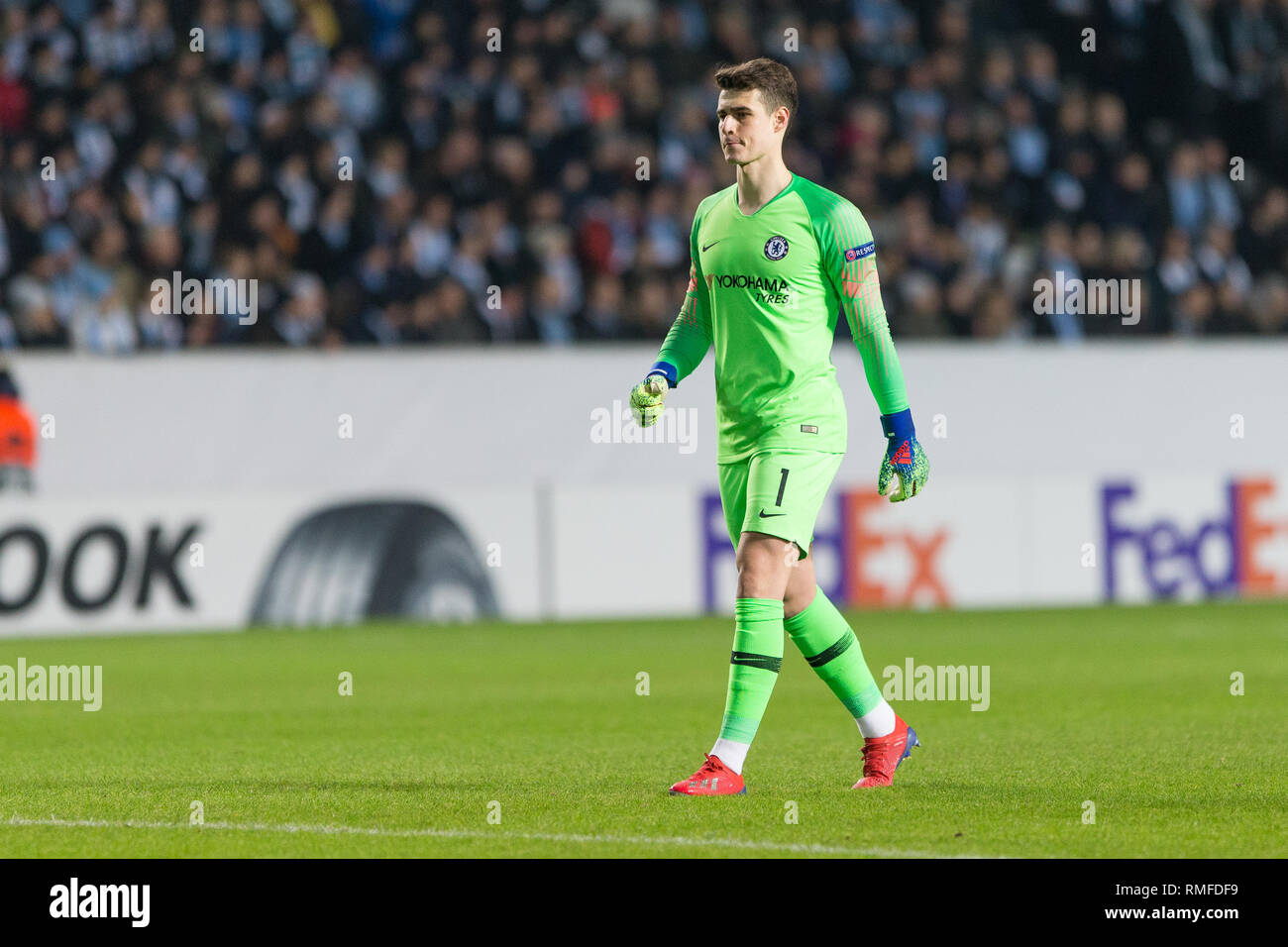 Malmö, Schweden. 14 Feb, 2019. Schweden, Malmö, 24. Februar 2019. Torwart Kepa Arrizabalaga (1) der FC Chelsea in der Europa League Runde 32 Match zwischen Malmö FF und FC Chelsea bei der Swedbank Stadion in Malmö zu sehen. (Foto: Gonzales Foto/Alamy leben Nachrichten Stockfoto