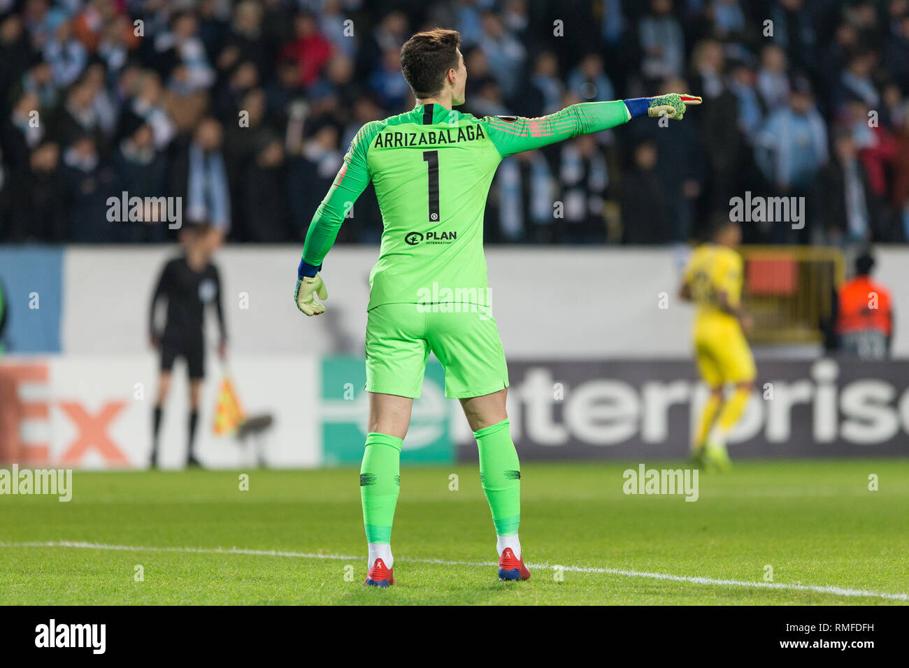 Malmö, Schweden. 14 Feb, 2019. Schweden, Malmö, 24. Februar 2019. Torwart Kepa Arrizabalaga (1) der FC Chelsea in der Europa League Runde 32 Match zwischen Malmö FF und FC Chelsea bei der Swedbank Stadion in Malmö zu sehen. (Foto: Gonzales Foto/Alamy leben Nachrichten Stockfoto