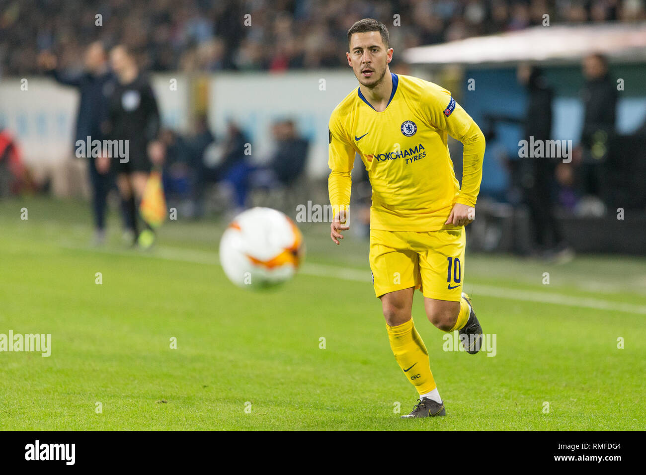 Malmö, Schweden. 14 Feb, 2019. Schweden, Malmö, 24. Februar 2019. Eden Hazard (10) des FC Chelsea in der Europa League Runde 32 Match zwischen Malmö FF und FC Chelsea bei der Swedbank Stadion in Malmö zu sehen. (Foto: Gonzales Foto/Alamy leben Nachrichten Stockfoto