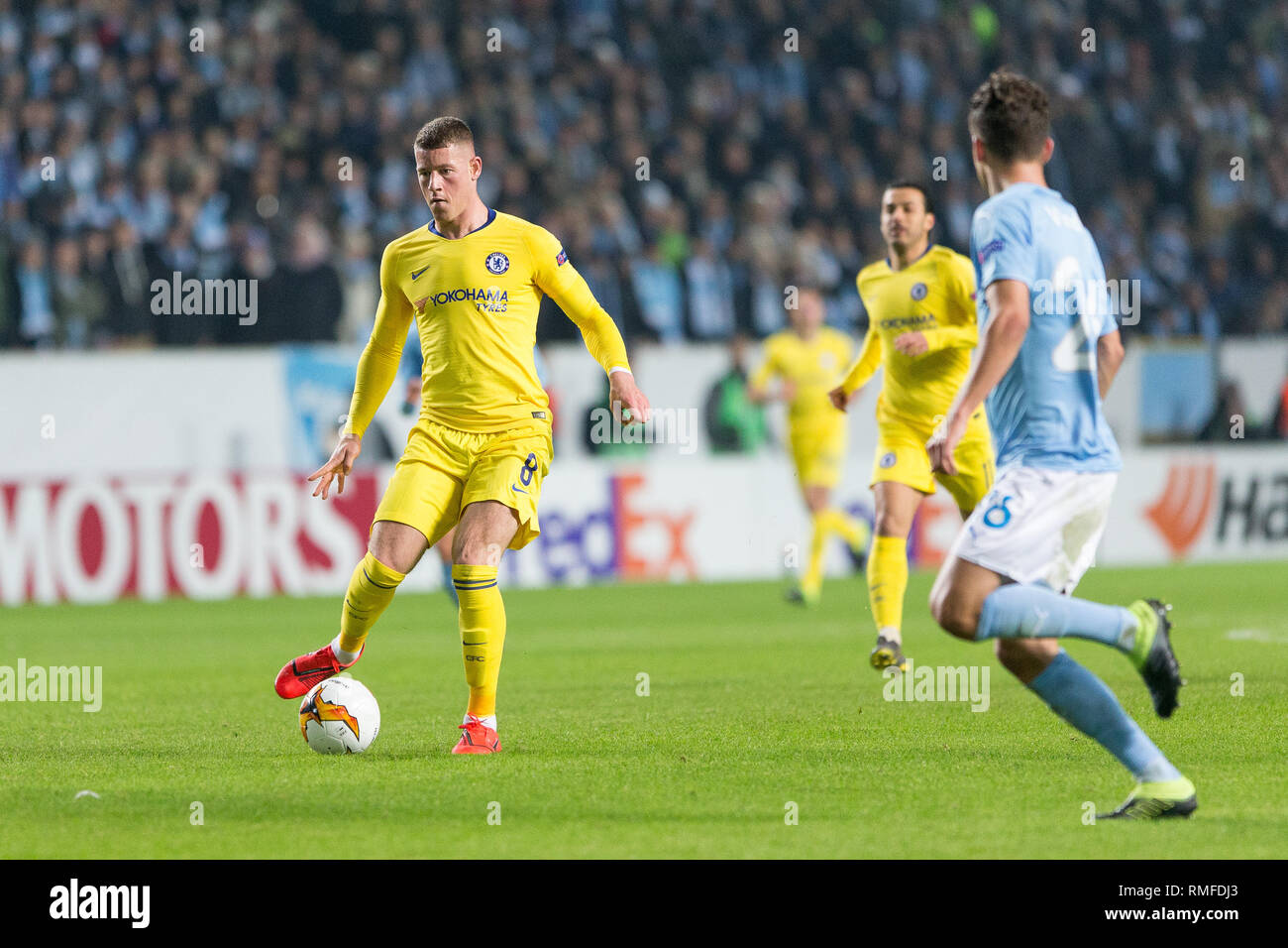 Malmö, Schweden. 14 Feb, 2019. Schweden, Malmö, 24. Februar 2019. Ross Barkley (8) der FC Chelsea in der Europa League Runde 32 Match zwischen Malmö FF und FC Chelsea bei der Swedbank Stadion in Malmö zu sehen. (Foto: Gonzales Foto/Alamy leben Nachrichten Stockfoto