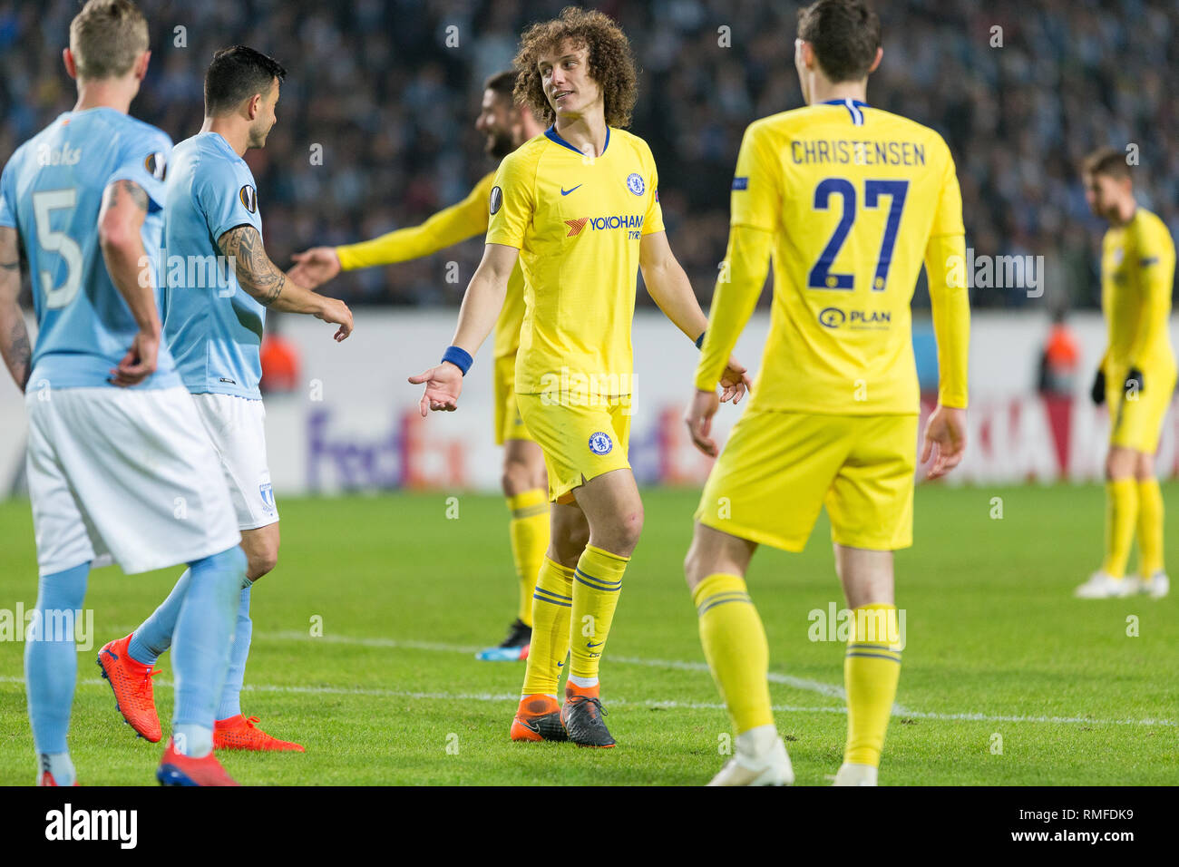 Malmö, Schweden. 14 Feb, 2019. Schweden, Malmö, 24. Februar 2019. David Luiz (30) des FC Chelsea in der Europa League Runde 32 Match zwischen Malmö FF und FC Chelsea bei der Swedbank Stadion in Malmö zu sehen. (Foto: Gonzales Foto/Alamy leben Nachrichten Stockfoto