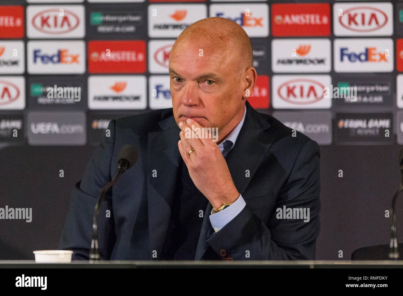 Malmö, Schweden. 14 Feb, 2019. Schweden, Malmö, 24. Februar 2019. Malmö FF Manager Uwe Rösler auf der Pressekonferenz nach der Europa League Runde 32 Match zwischen Malmö FF und FC Chelsea bei der Swedbank Stadion in Malmö zu sehen. (Foto: Gonzales Foto/Alamy leben Nachrichten Stockfoto