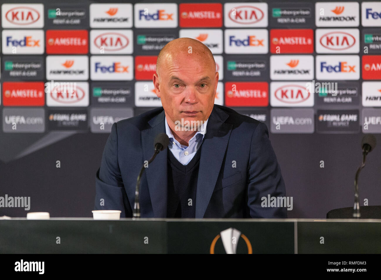 Malmö, Schweden. 14 Feb, 2019. Schweden, Malmö, 24. Februar 2019. Malmö FF Manager Uwe Rösler auf der Pressekonferenz nach der Europa League Runde 32 Match zwischen Malmö FF und FC Chelsea bei der Swedbank Stadion in Malmö zu sehen. (Foto: Gonzales Foto/Alamy leben Nachrichten Stockfoto