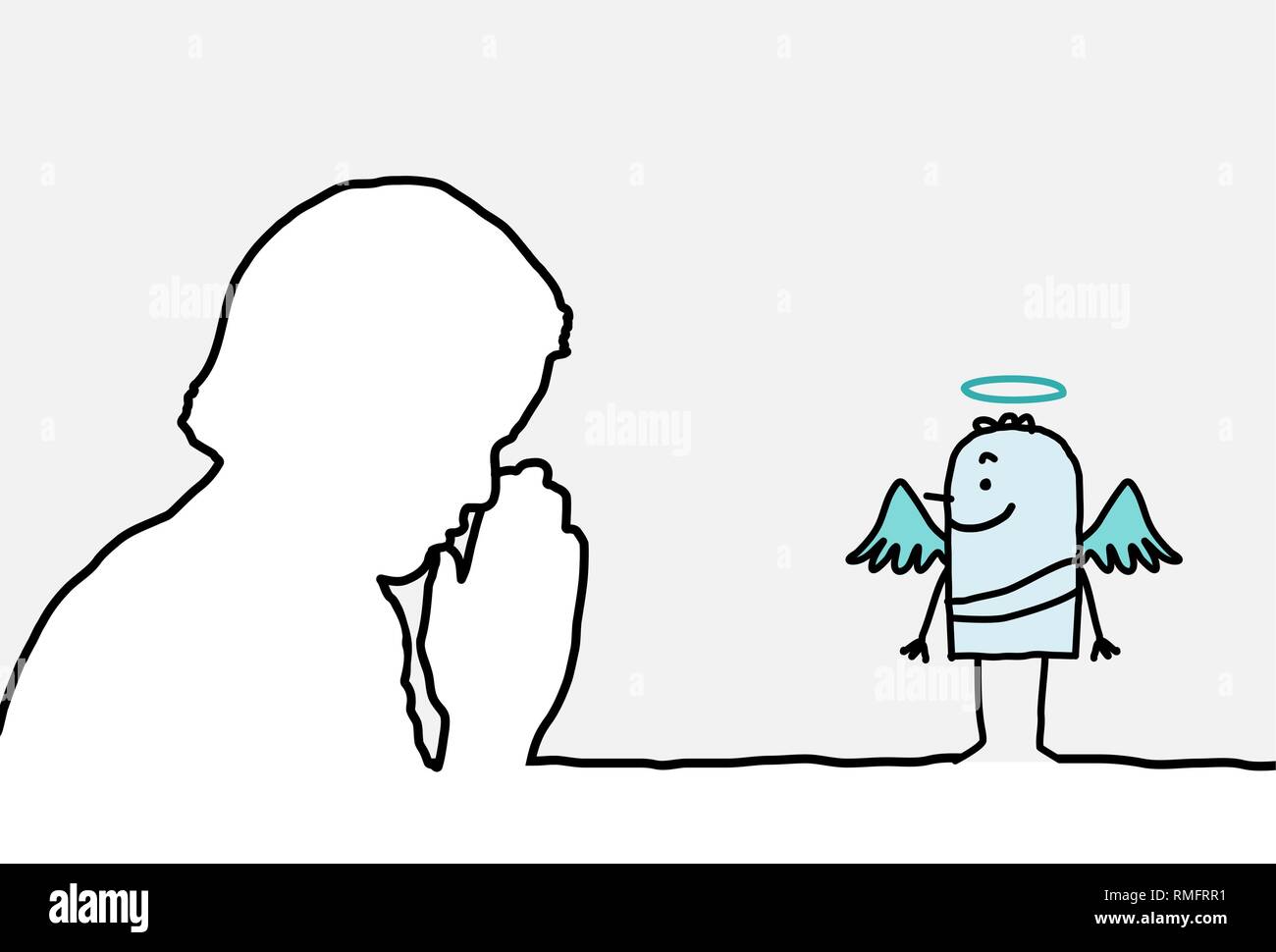 Gebet & Engel - einzeilige menschlichen Profil und Stock Vektor