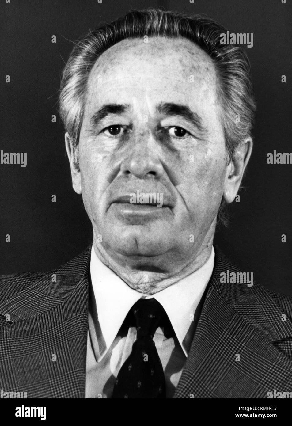Shimon Peres als Vorsitzender der israelischen Arbeitspartei, Awoda. Peres hatte dieses Amt von 1977 bis 1992 Stockfoto