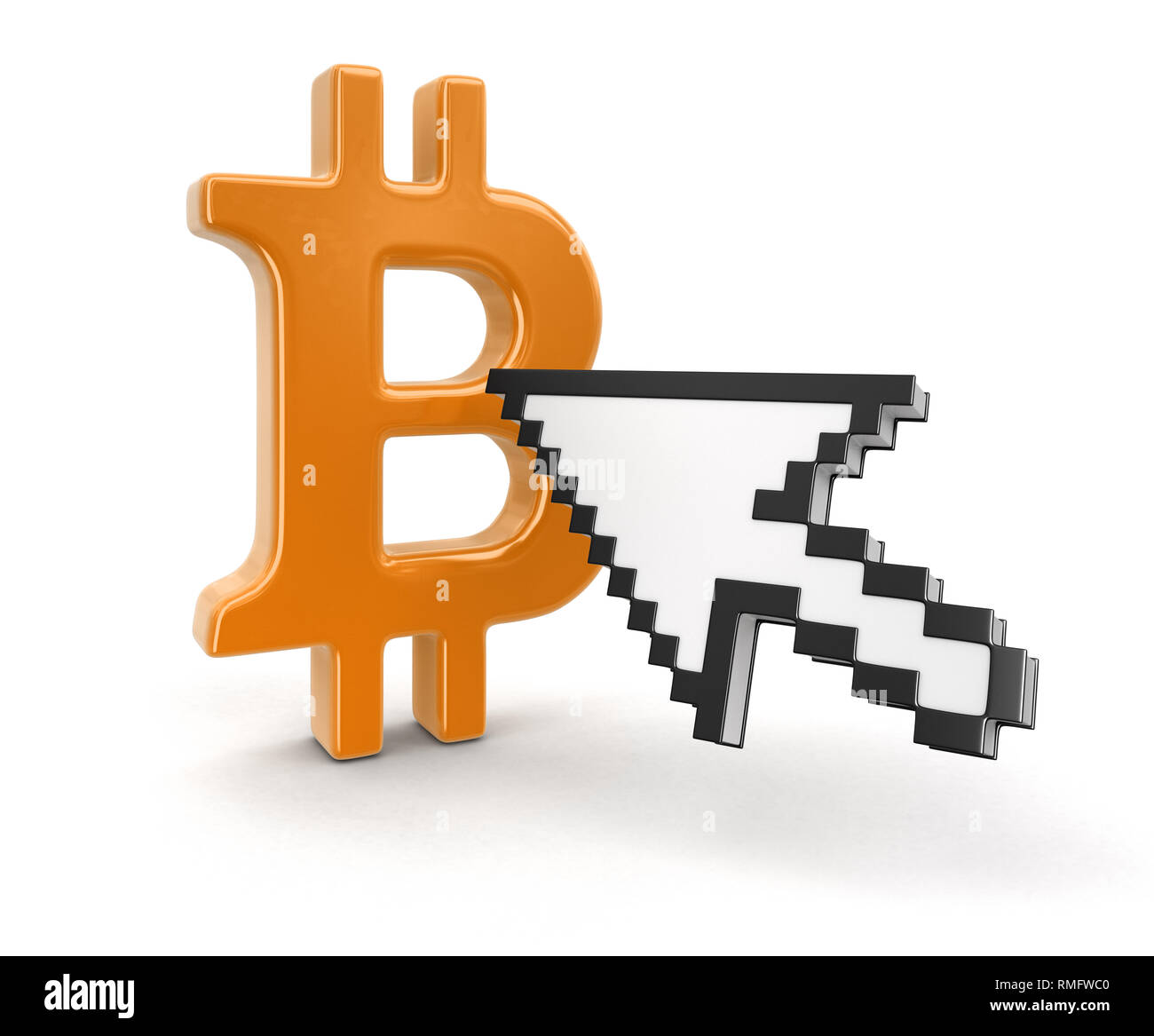 Bitcoin und Pfeil. Bild mit Freistellungspfad Stockfoto