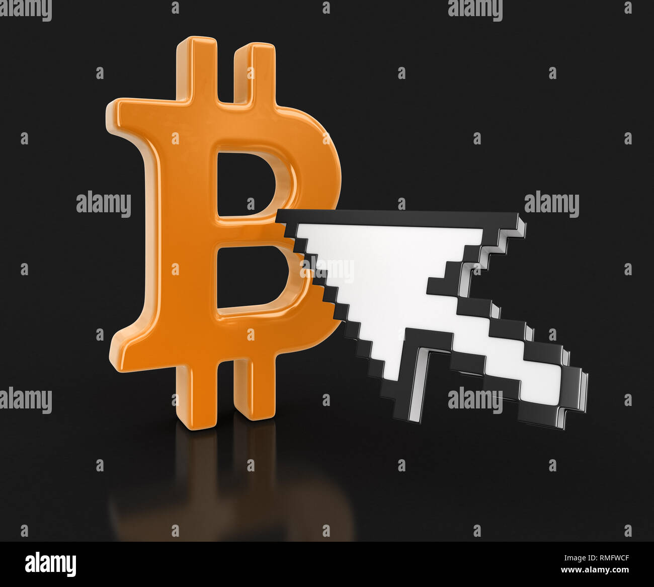 Bitcoin und Pfeil. Bild mit Freistellungspfad Stockfoto