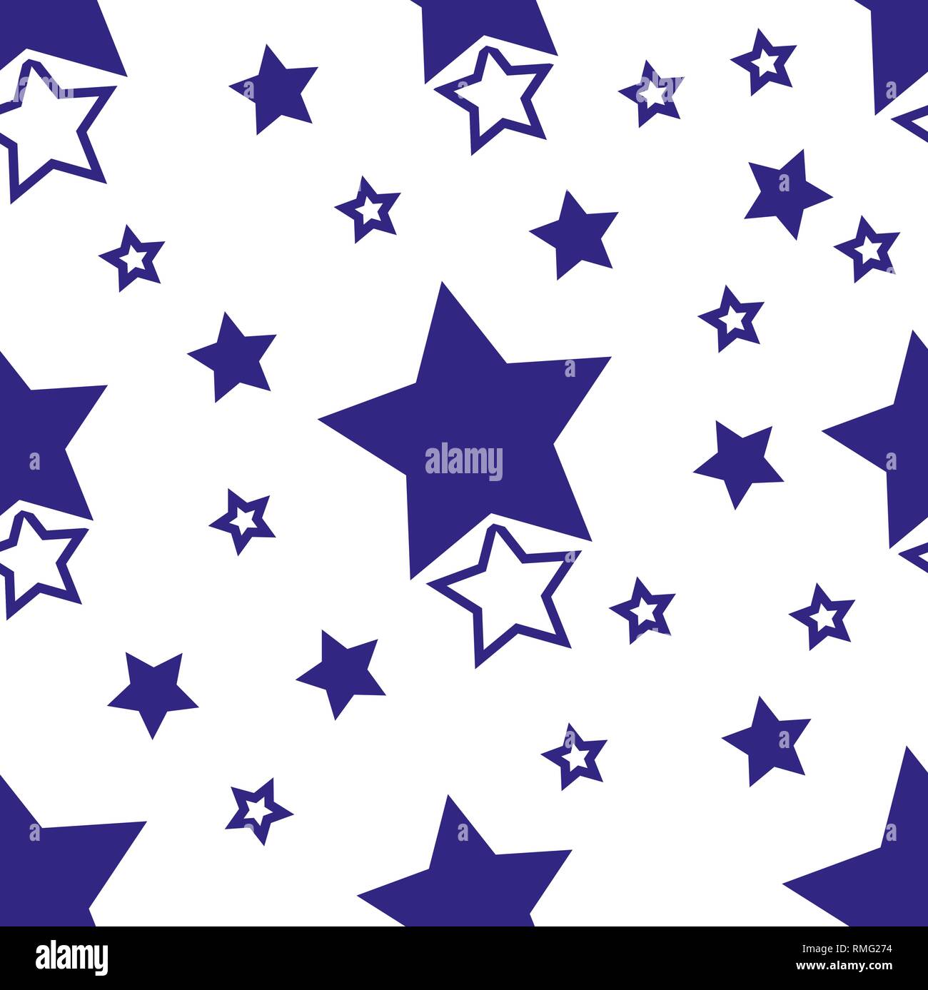 Einfaches Muster mit schwarzen Sternen auf einem weißen Hintergrund. Stock Vektor