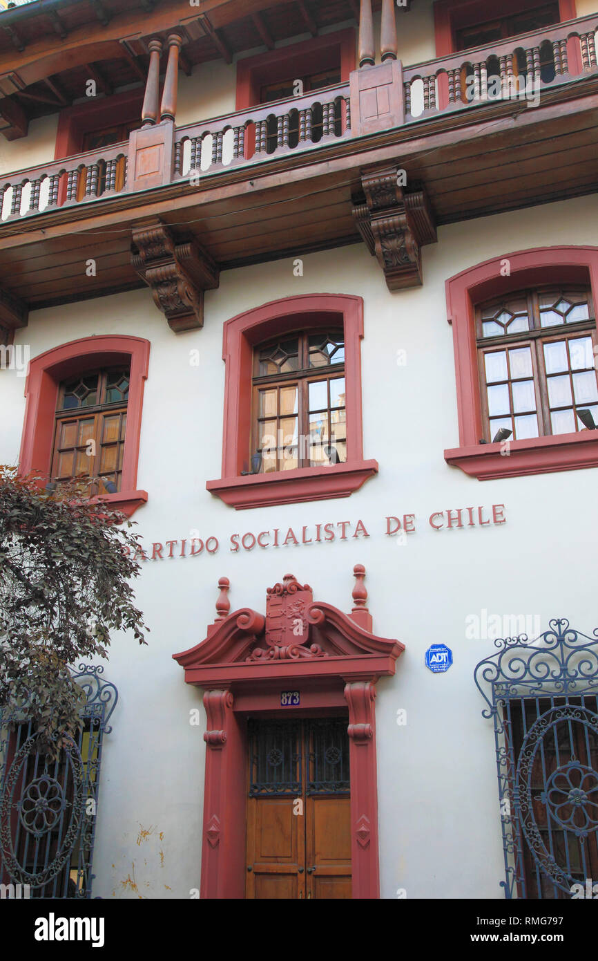 Chile, Santiago, Barrio Paris-Londres, street scene, historische Architektur, Partido Socialista de Chile Gebäude, Stockfoto