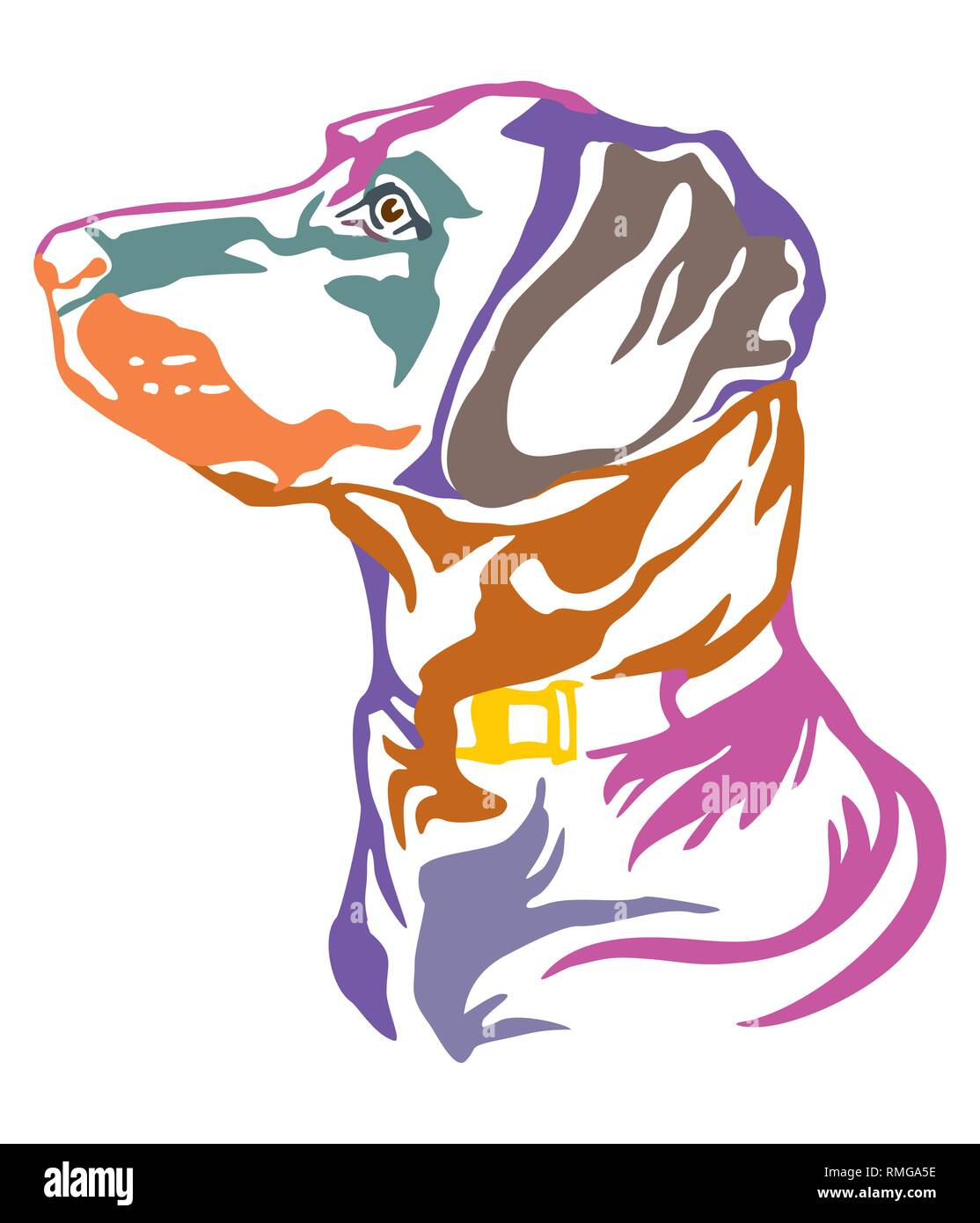 Bunt dekorativ Umrisse Portrait von Hund Labrador Retriever Suche im Profil, Vector Illustration in verschiedenen Farben isoliert auf weißem backgroun Stock Vektor