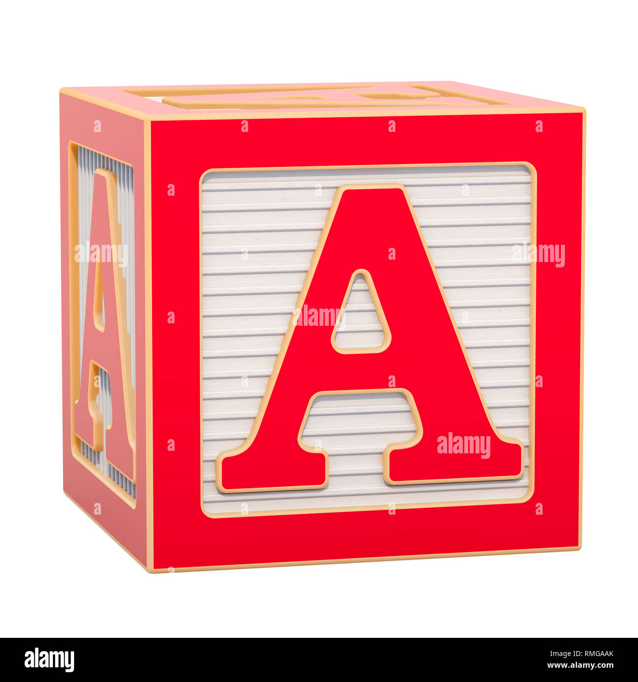 ABC Alphabet Holzblock mit einem Buchstaben. 3D-Rendering auf weißem Hintergrund Stockfoto