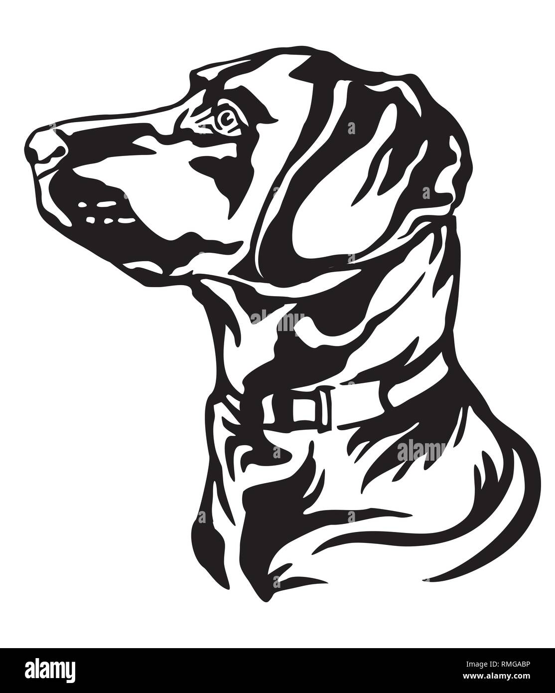 Dekorative Umrisse Portrait von Hund Labrador Retriever Suche im Profil, Vector Illustration in schwarzer Farbe auf weißem Hintergrund. Bild für d Stock Vektor