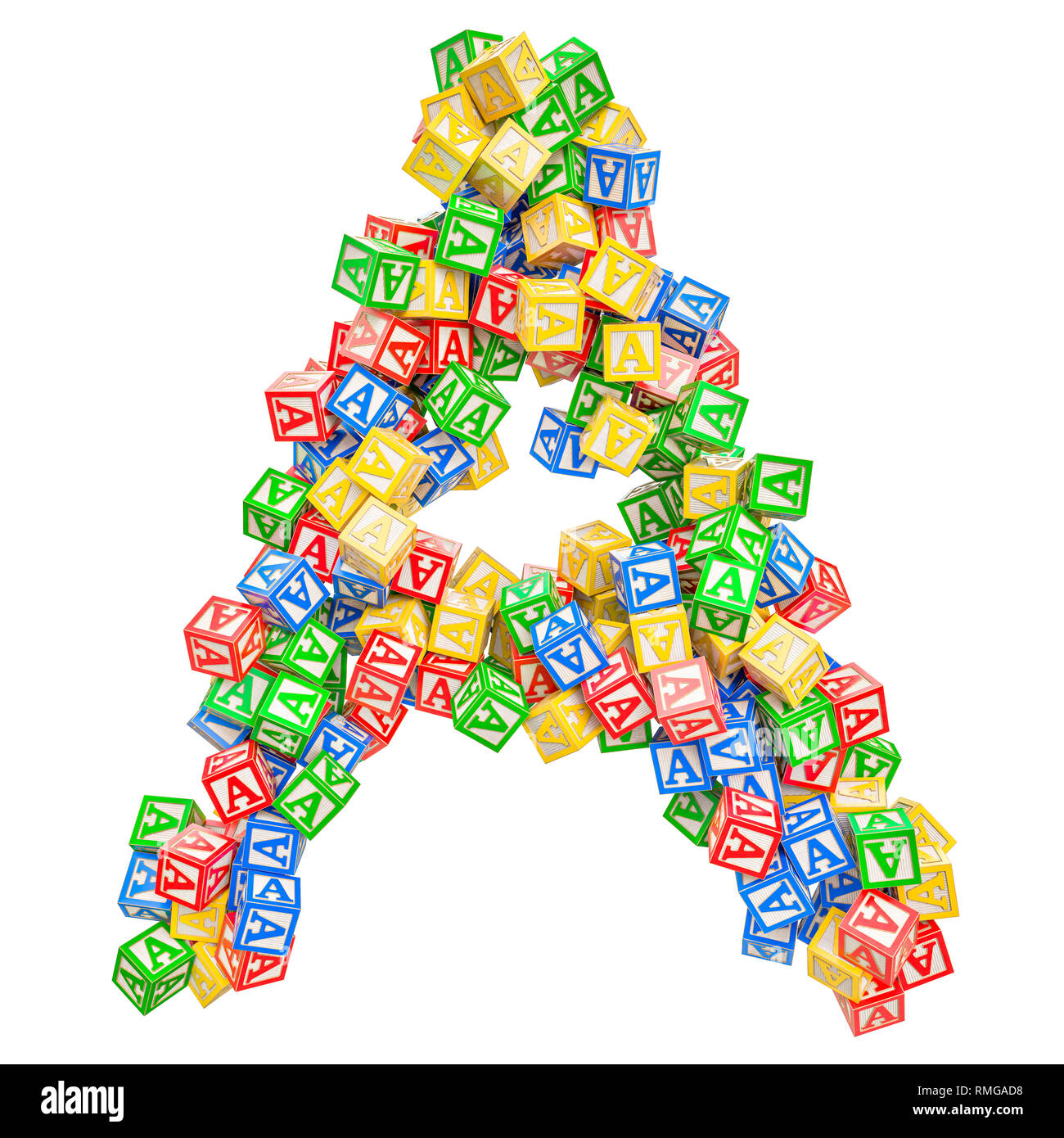 Buchstaben A, von ABC Alphabet Holzklötze. 3D-Rendering auf weißem Hintergrund Stockfoto