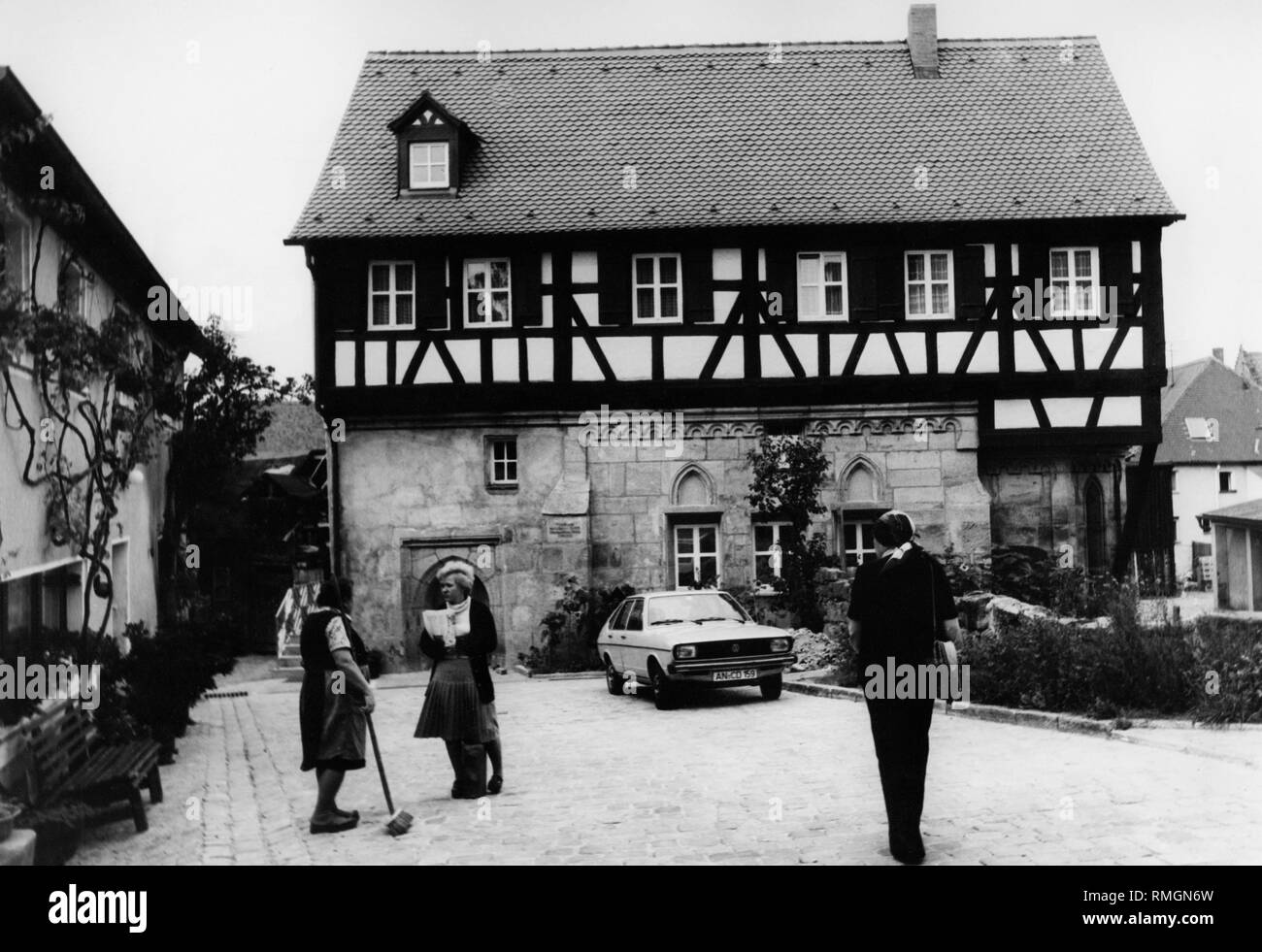 Ein Fachwerkhaus in Heilsbronn (undatiert). Stockfoto