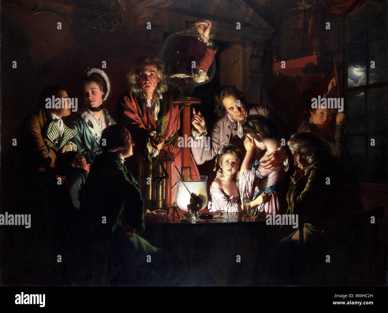 Ein Experiment auf einem Vogel in einer Luftpumpe von Joseph Wright of Derby, 1768 Stockfoto