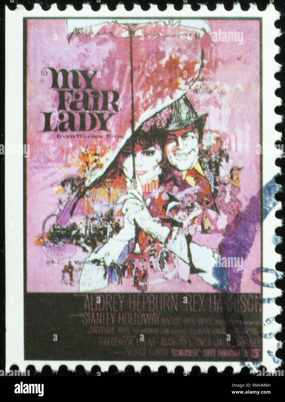 Plakat der Film 'My Fair Lady' auf Briefmarke Stockfoto