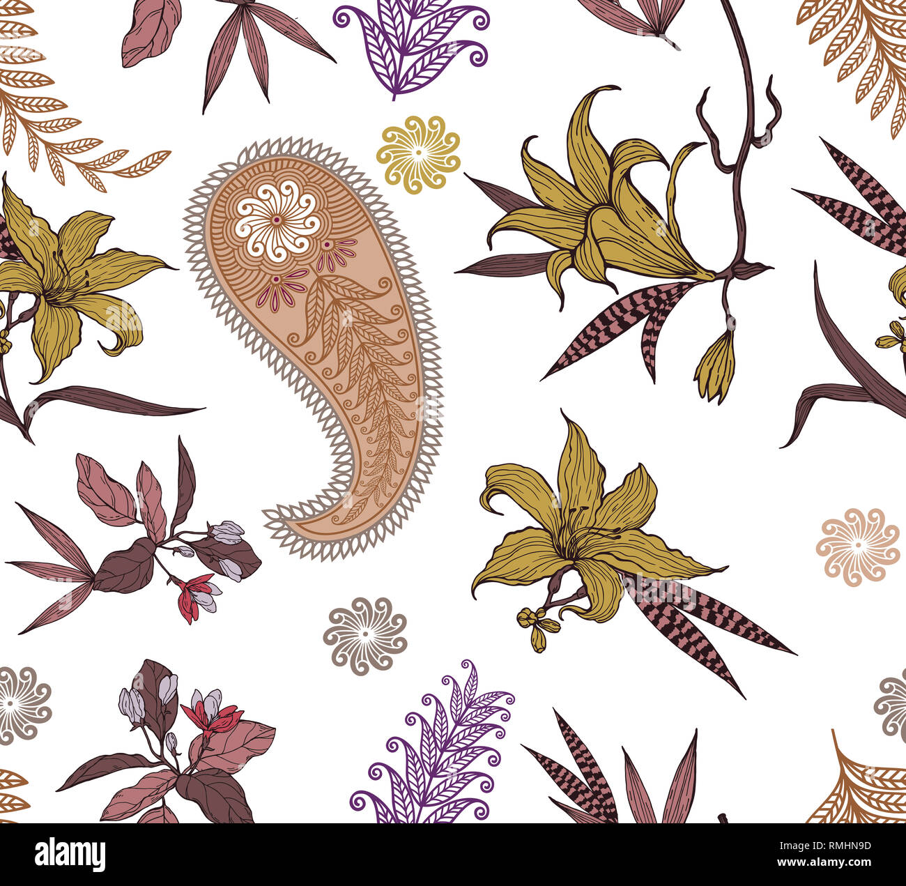 Blume vintagen mit paisley nahtlose Muster Stockfoto