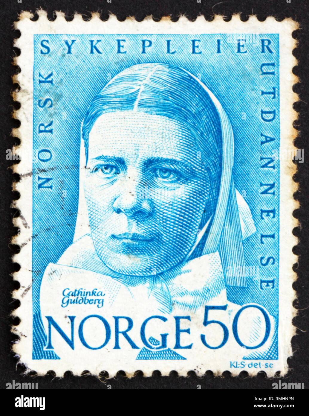 Norwegen - ca. 1968: einen Stempel in der Norwegen gedruckt Cathinka Guldberg, zeigt die erste Krankenschwester in Norwegen, ca. 1968 Stockfoto