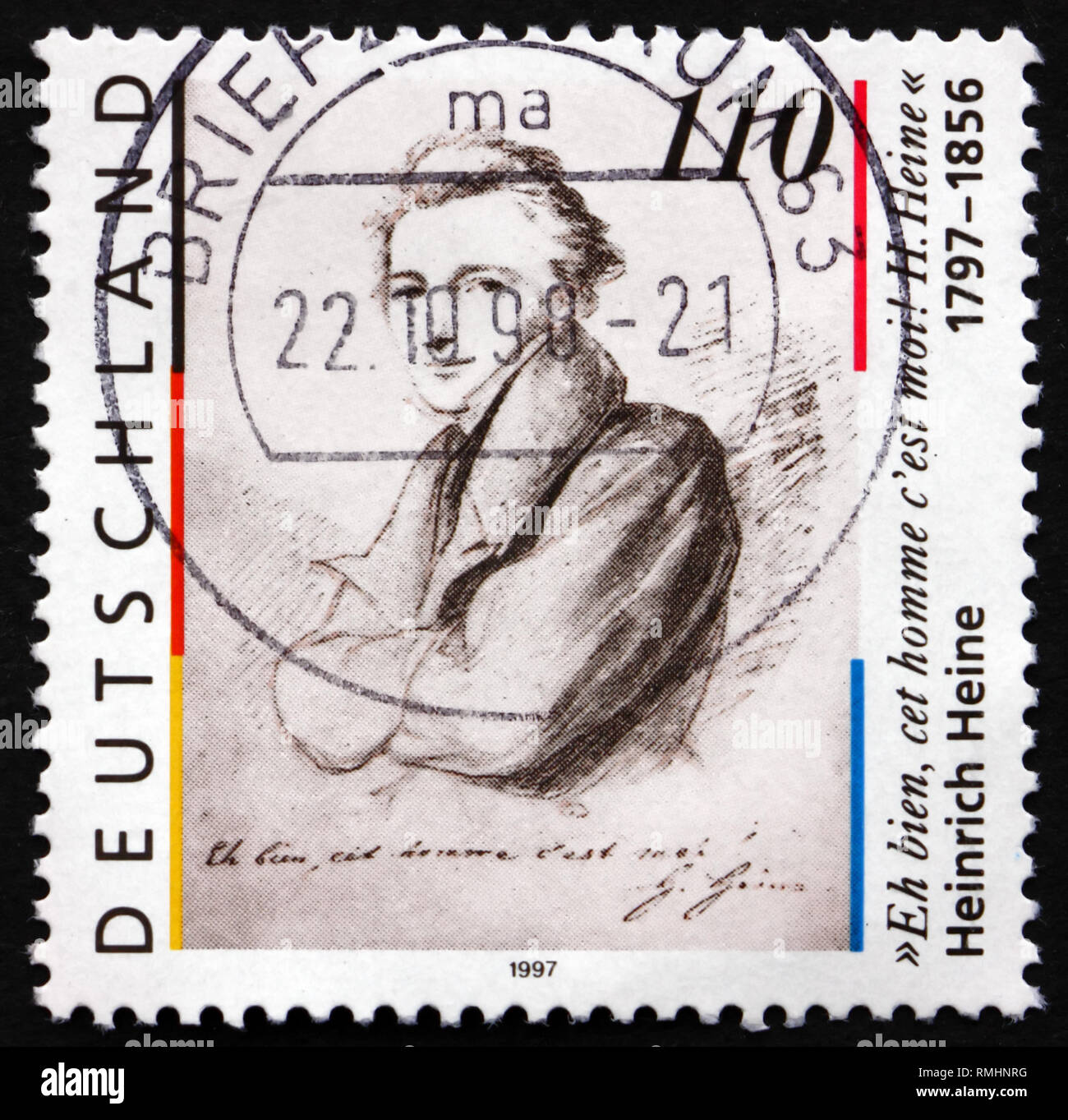 Deutschland - ca. 1997: einen Stempel in Deutschland bedruckt zeigt Heinrich Heine, Dichter, ca. 1997 Stockfoto