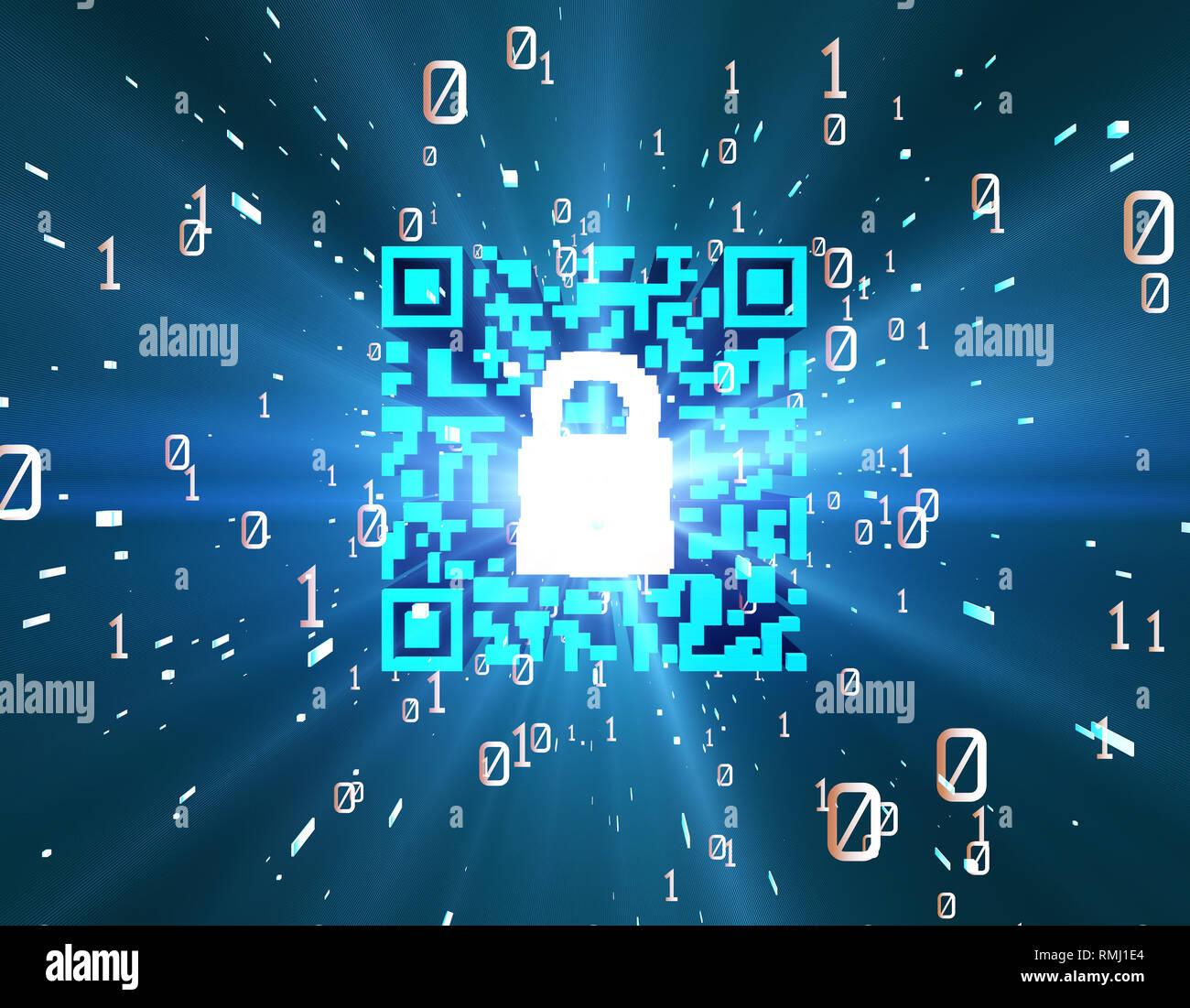 Technologische Daten QR-Code und Schloss, Datenidentifikation Stockfoto