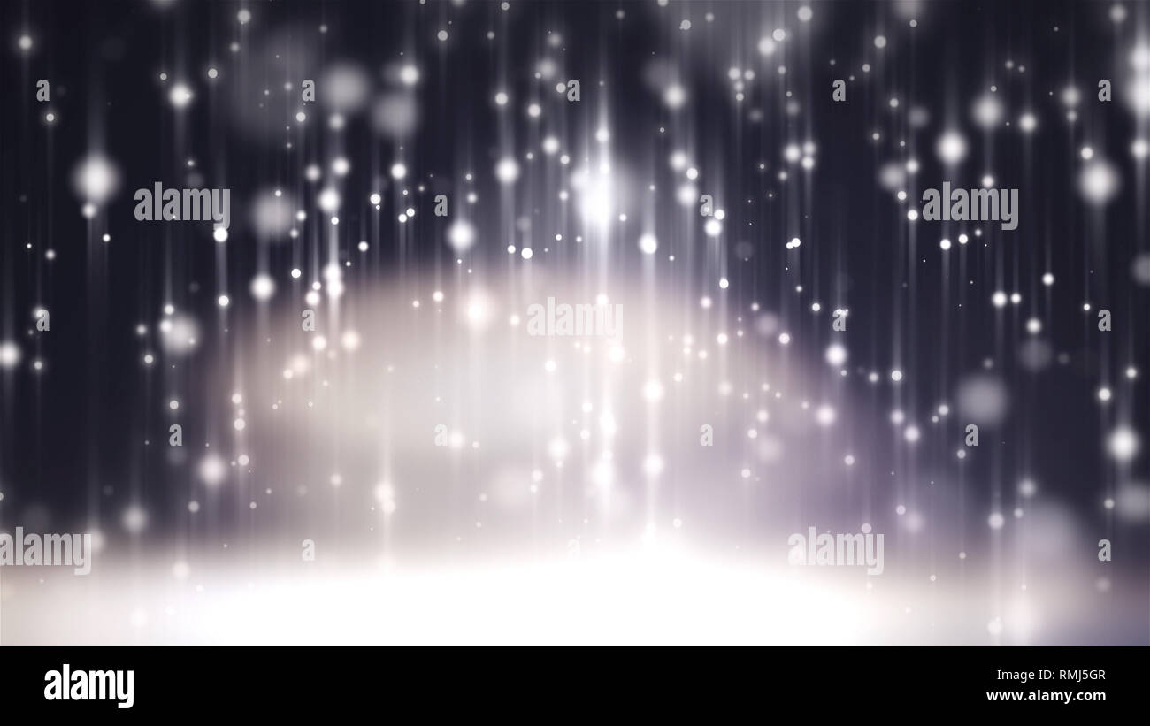 Abstrakte weißen Teilchen mit bokeh Effect, 3D-Rendering im Hintergrund, Computer generiert, für Technologie visual Creative Stockfoto