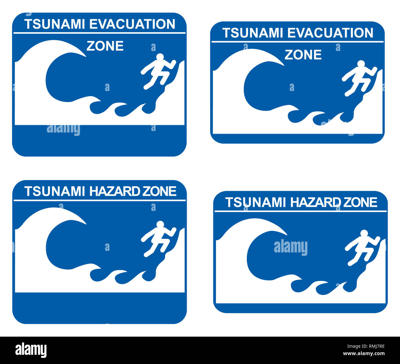 Tsunami Warnung Anzeichen zeigen, Evakuierung und Gefahrenstellen Stockfoto
