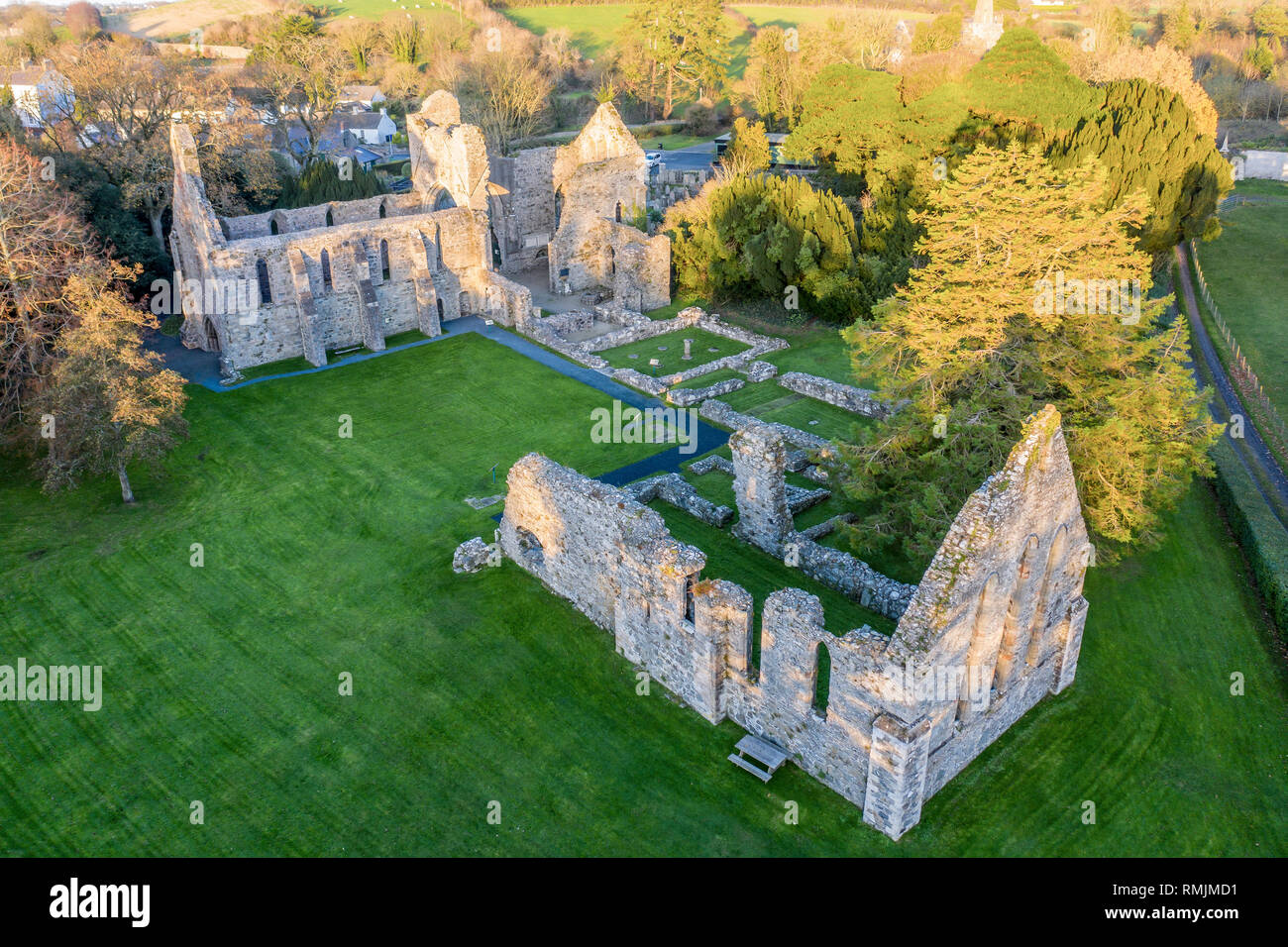 Antenne drone Fotos aus grauen Abtei Kloster Greyabbey Stockfoto